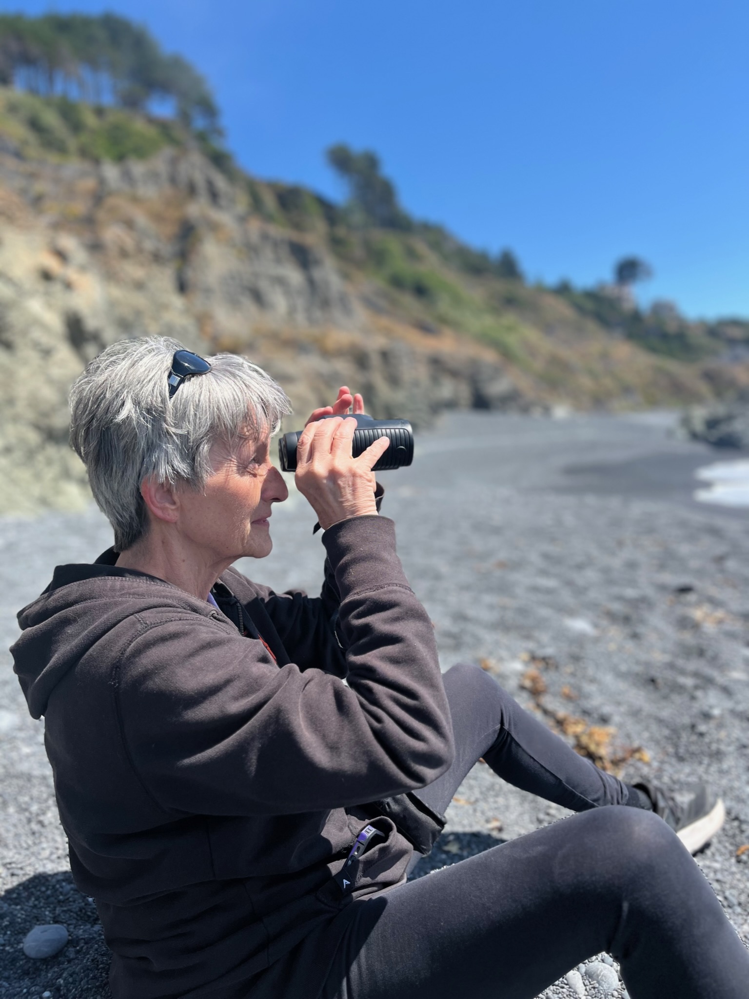 Deborah with binoculars